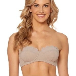 Jessica Simpson Scalloped Bandeau Bikini Top Taupe Nude Underwire Medium NWT